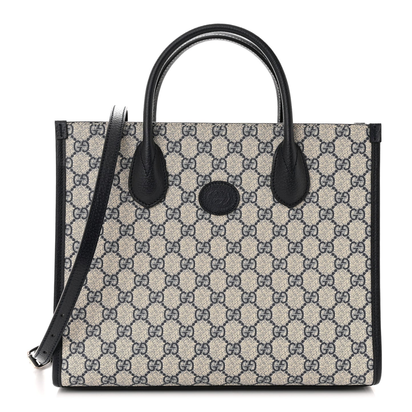 GG Supreme Monogram Textured Dollar Calfskin Small Retro Interlocking G Tote Bag Beige Blue