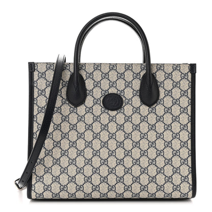 Gucci GG Supreme Monogram Textured Dollar Calfskin Small Retro Interlocking G Tote Bag Beige Blue 1 of 10