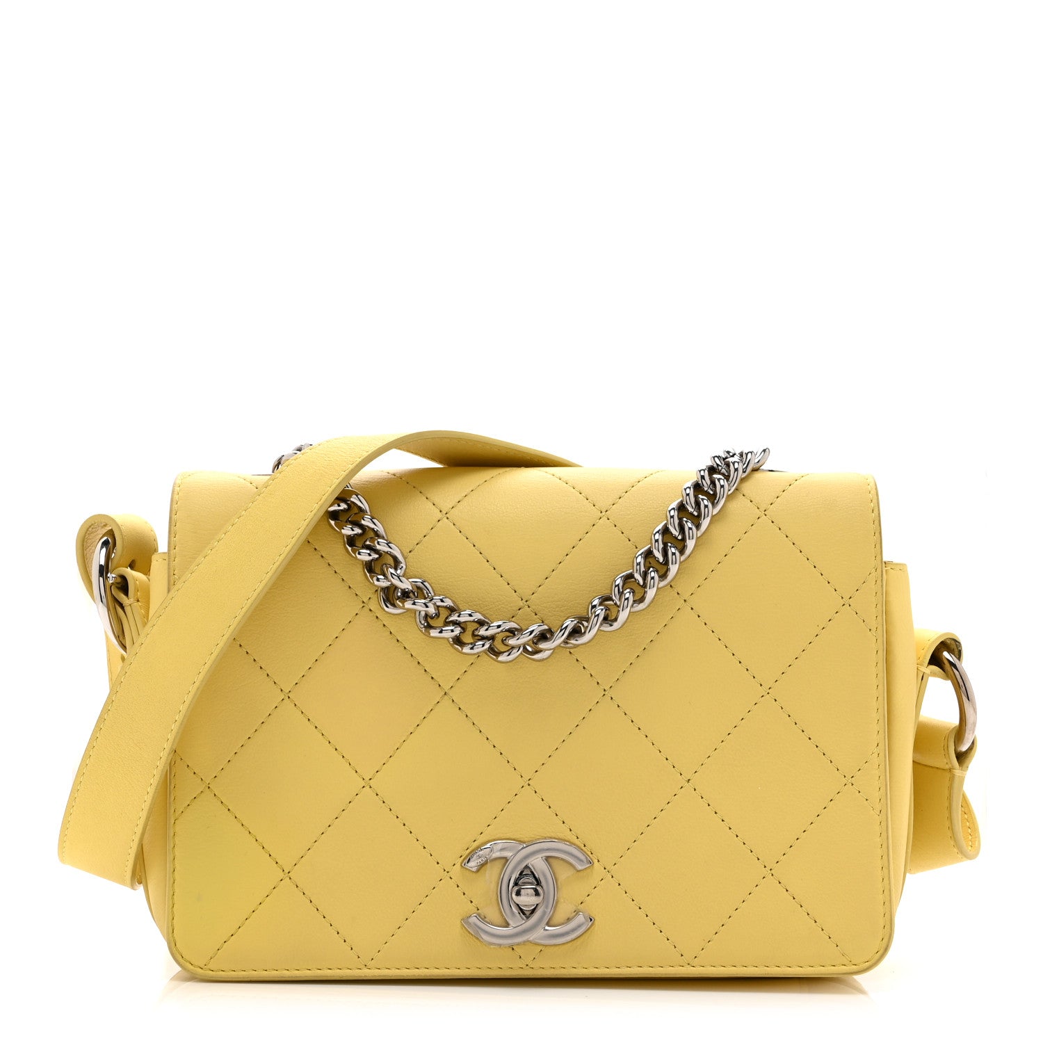 Chanel Calfskin Small Stitched Flap Yellow 1 of 10