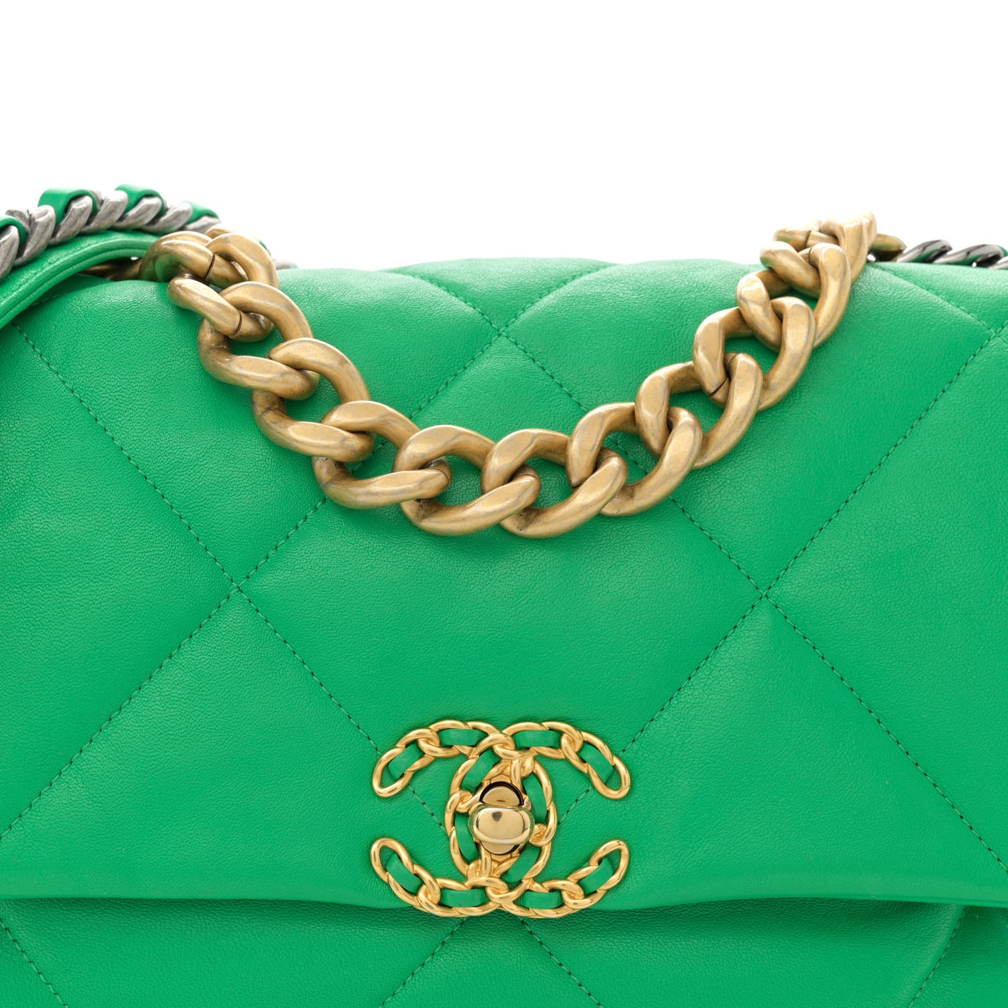 Lambskin Quilted Large Chanel 19 Flap Green