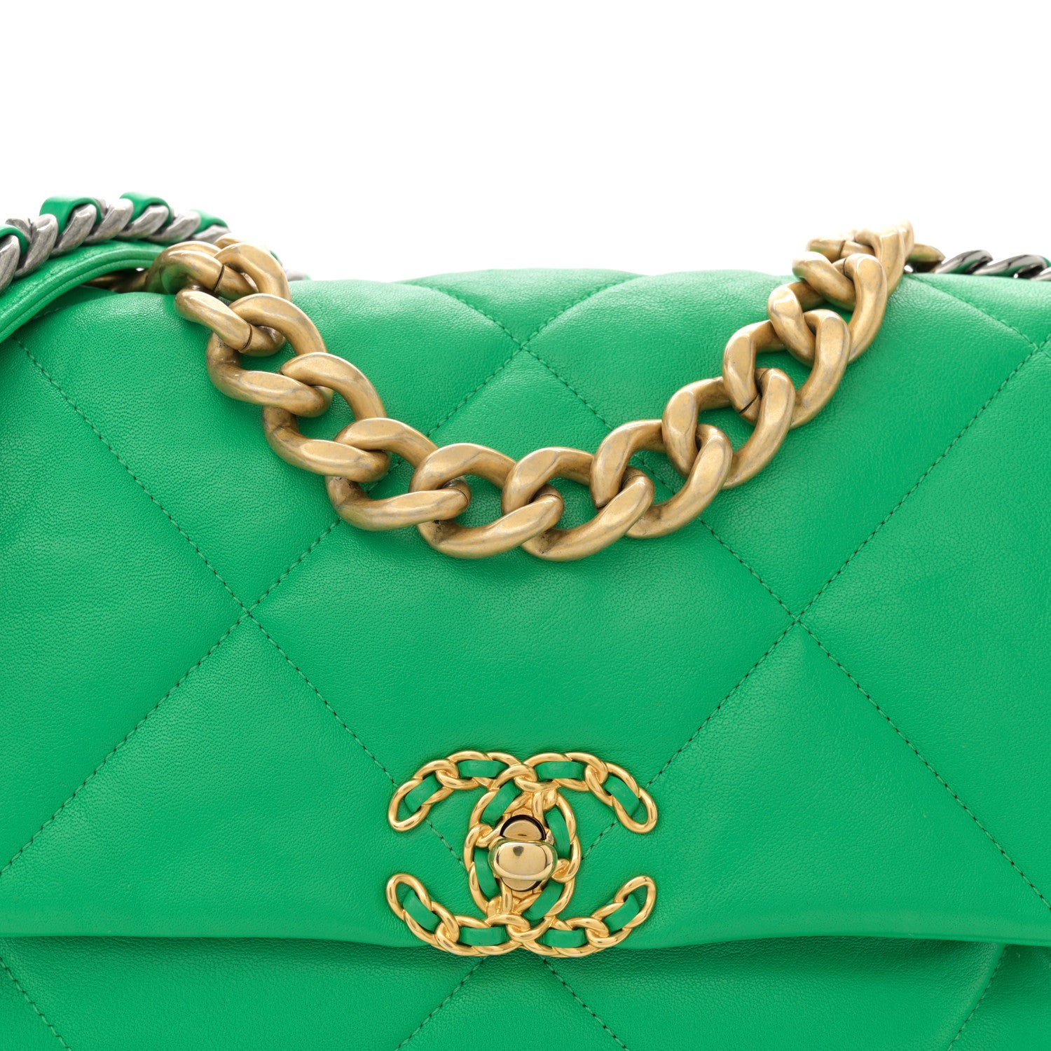 Chanel Lambskin Quilted Large Chanel 19 Flap Green 8 of 12