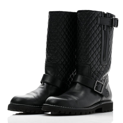 Chanel Calfskin Quilted Biker Boots 37 Black 3 of 11