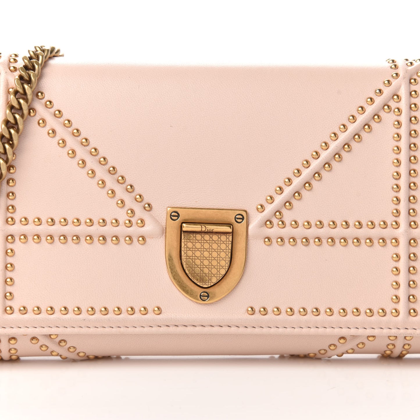 Calfskin Studded Diorama Croisiere Chain Wallet Nude