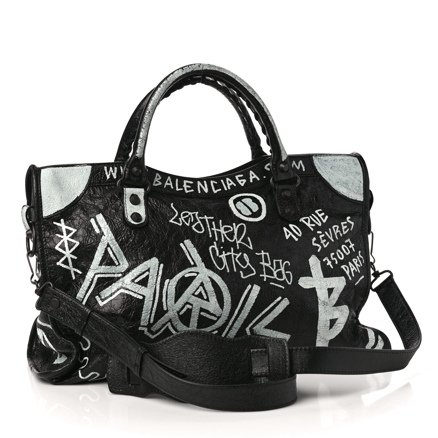 Balenciaga Agneau Arena Graffiti All Over Classic Hardware City Black White 3 of 9