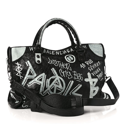 Balenciaga Agneau Arena Graffiti All Over Classic Hardware City Black White 3 of 9