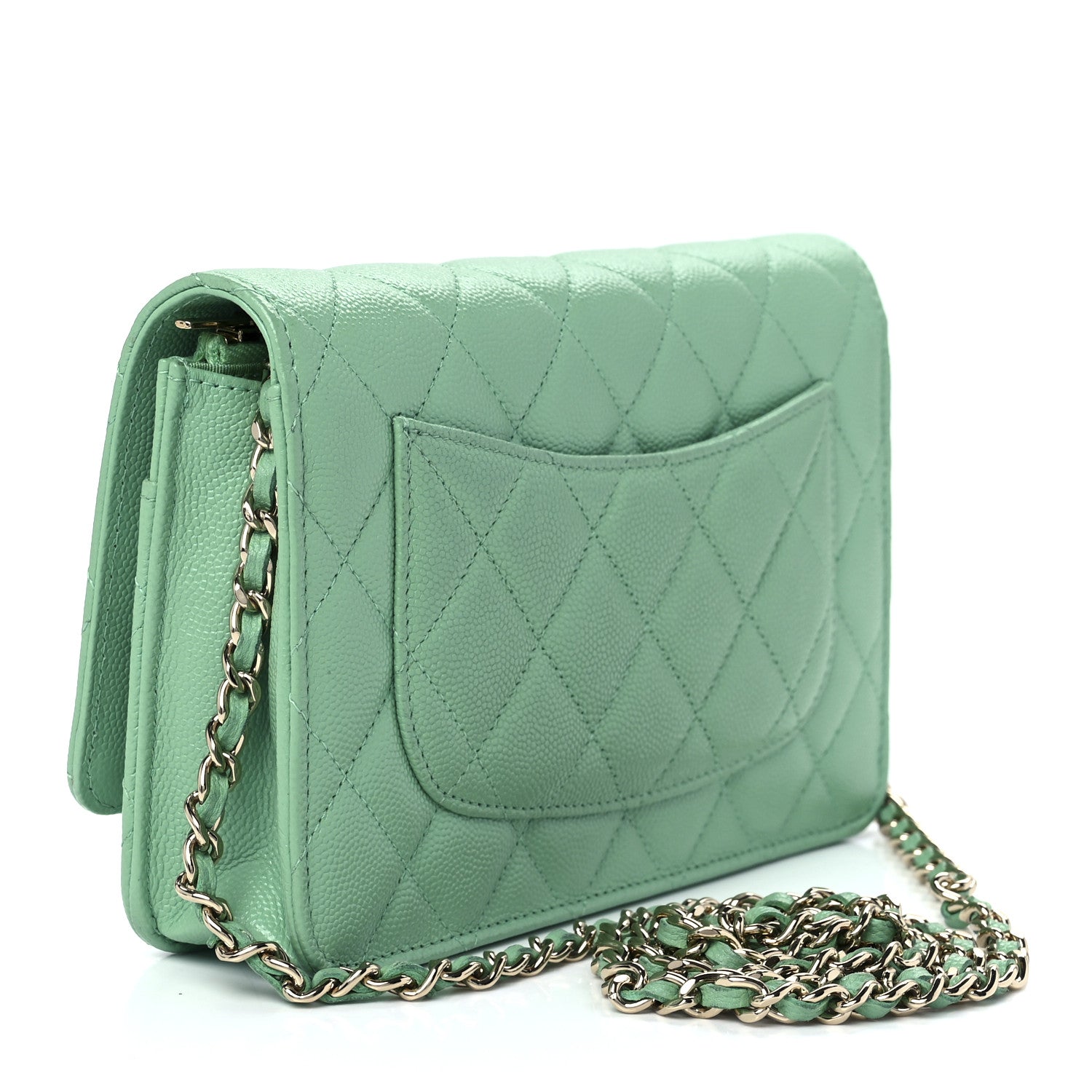 Chanel Caviar Quilted Wallet On Chain WOC Light Green 2 of 11