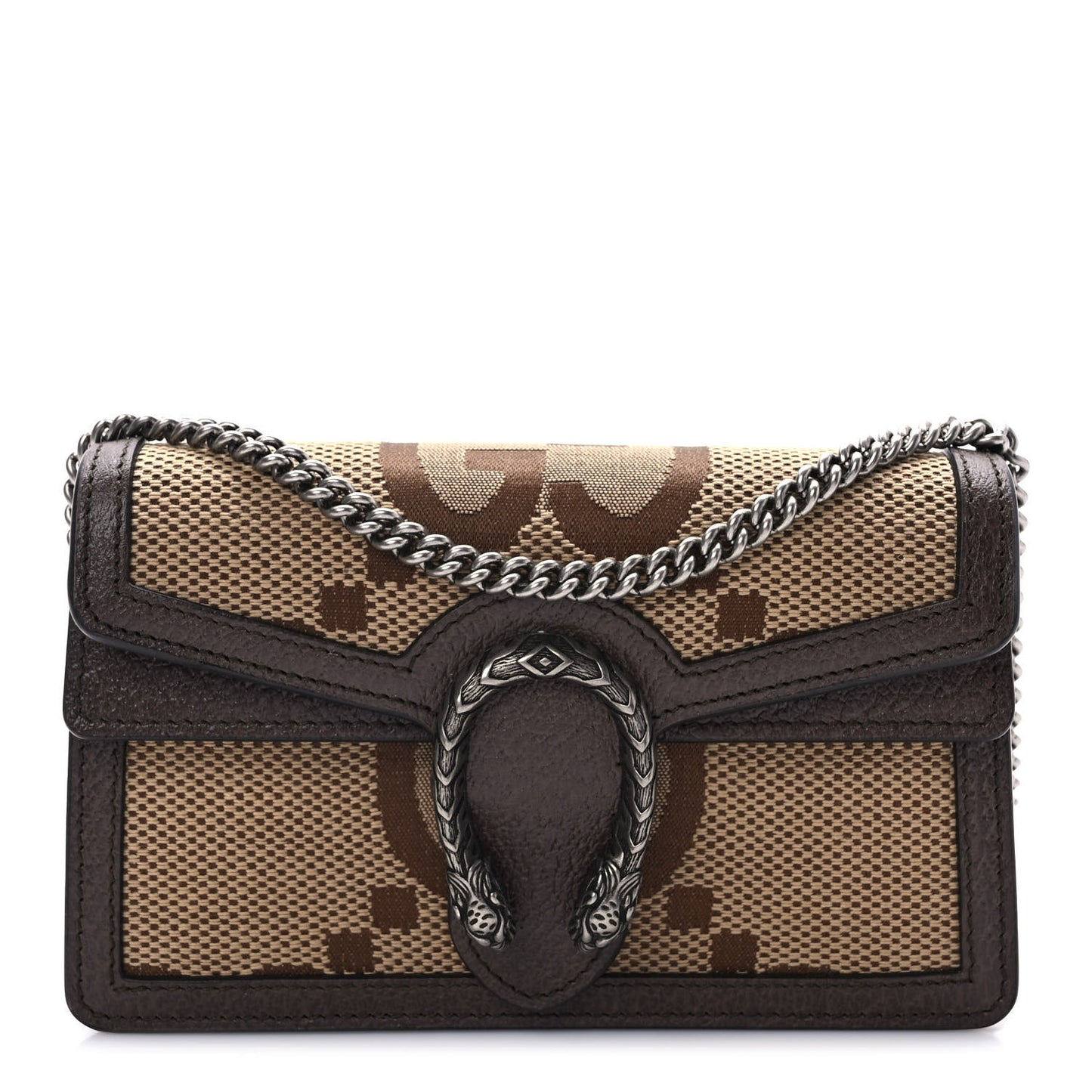 Monogram Jumbo GG Textured Dollar Calfskin Super Mini Dionysus Shoulder Bag Camel Ebony New Acero