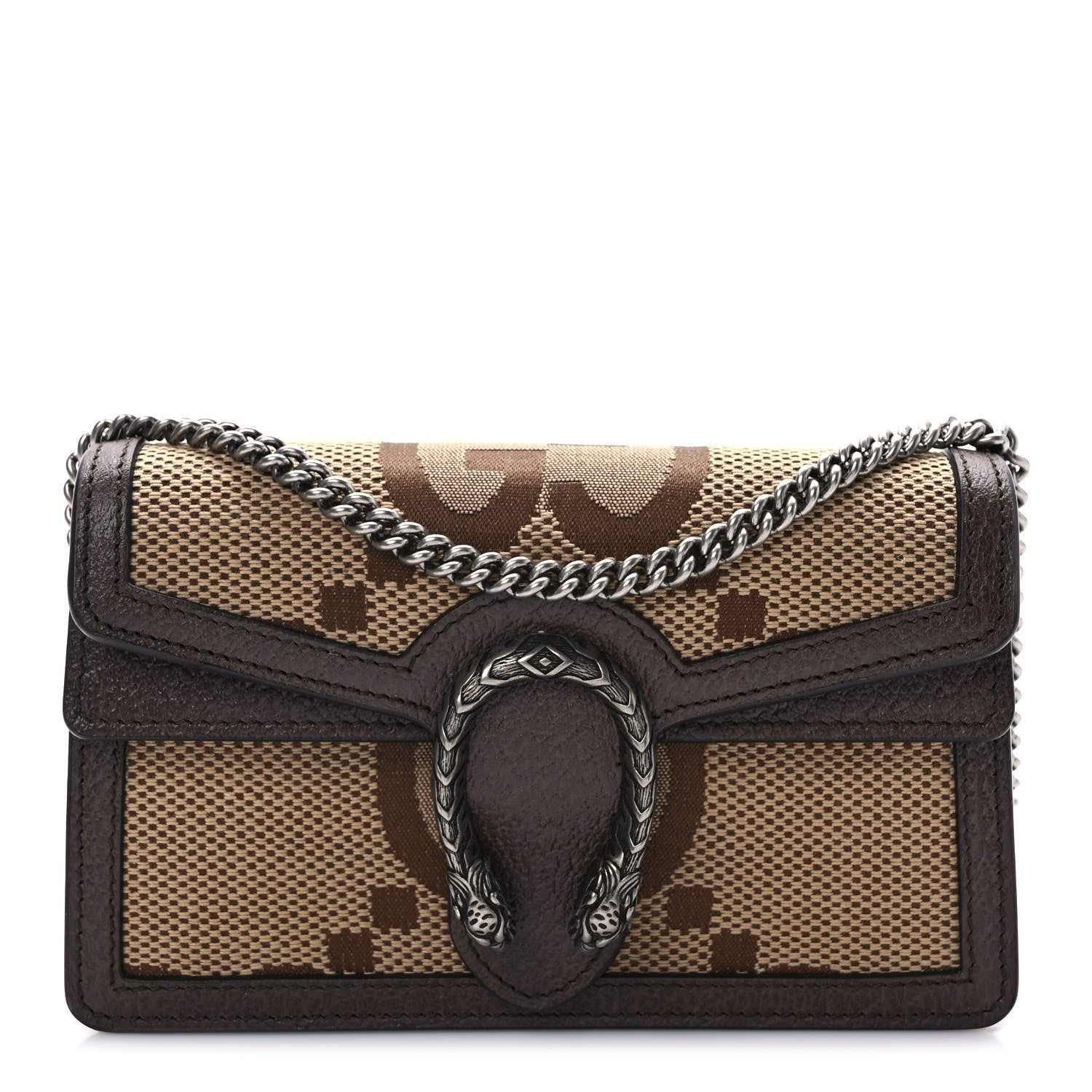 Gucci Monogram Jumbo GG Textured Dollar Calfskin Super Mini Dionysus Shoulder Bag Camel Ebony New Acero 1 of 9