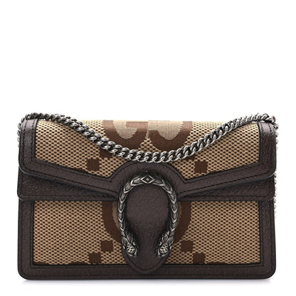 Gucci Monogram Jumbo GG Textured Dollar Calfskin Super Mini Dionysus Shoulder Bag Camel Ebony New Acero 1 of 9