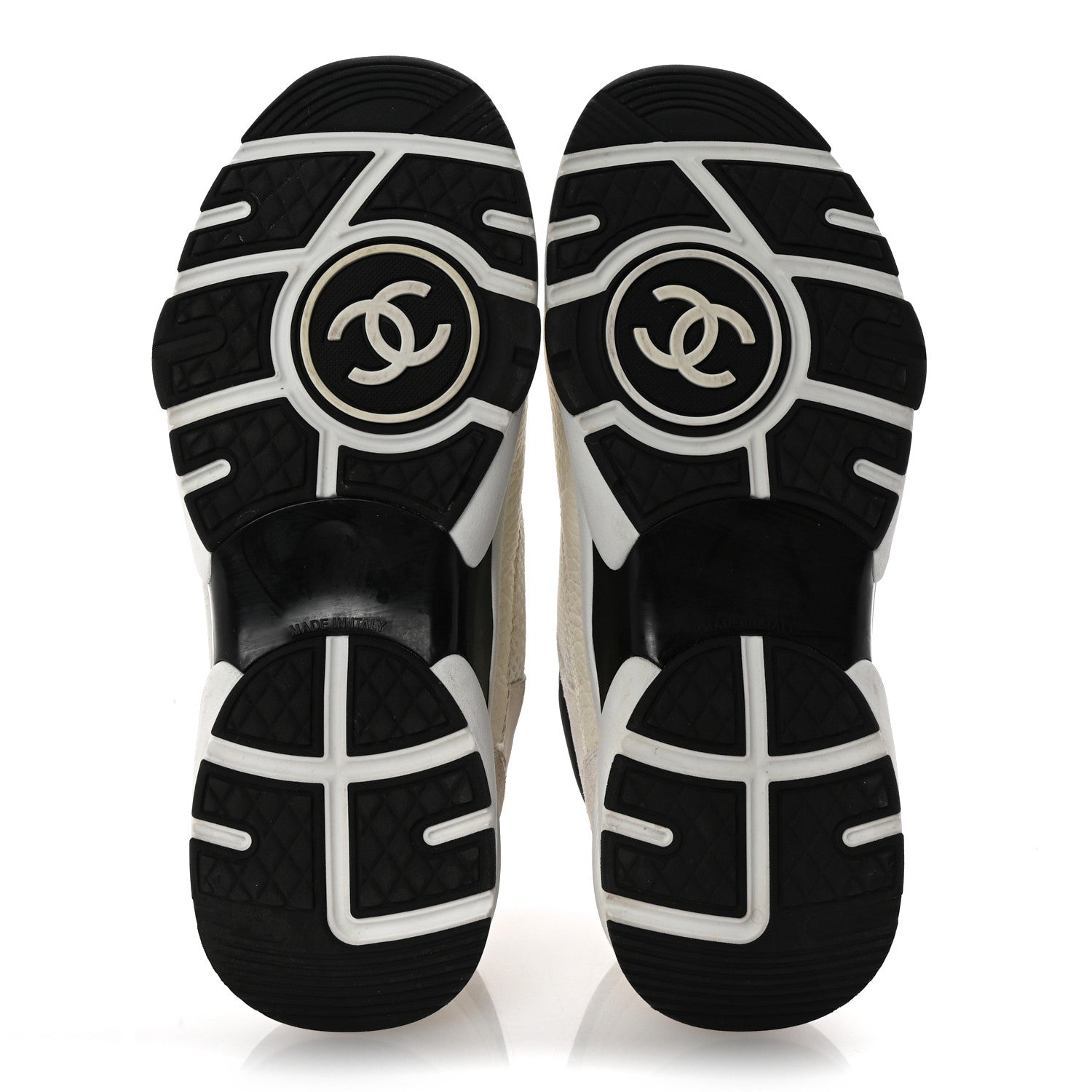 Chanel Mesh Suede Calfskin Grained Calfskin Womens CC Sneakers 35.5 White Black 6 of 17