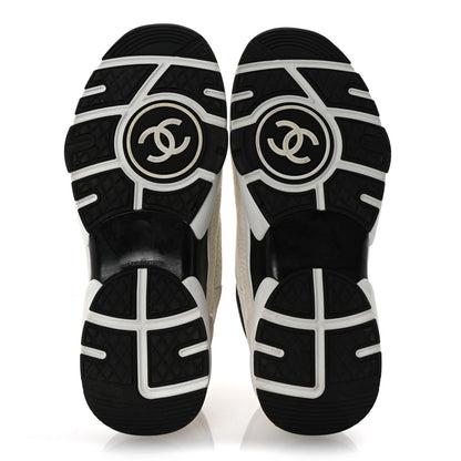 Chanel Mesh Suede Calfskin Grained Calfskin Womens CC Sneakers 35.5 White Black 6 of 17