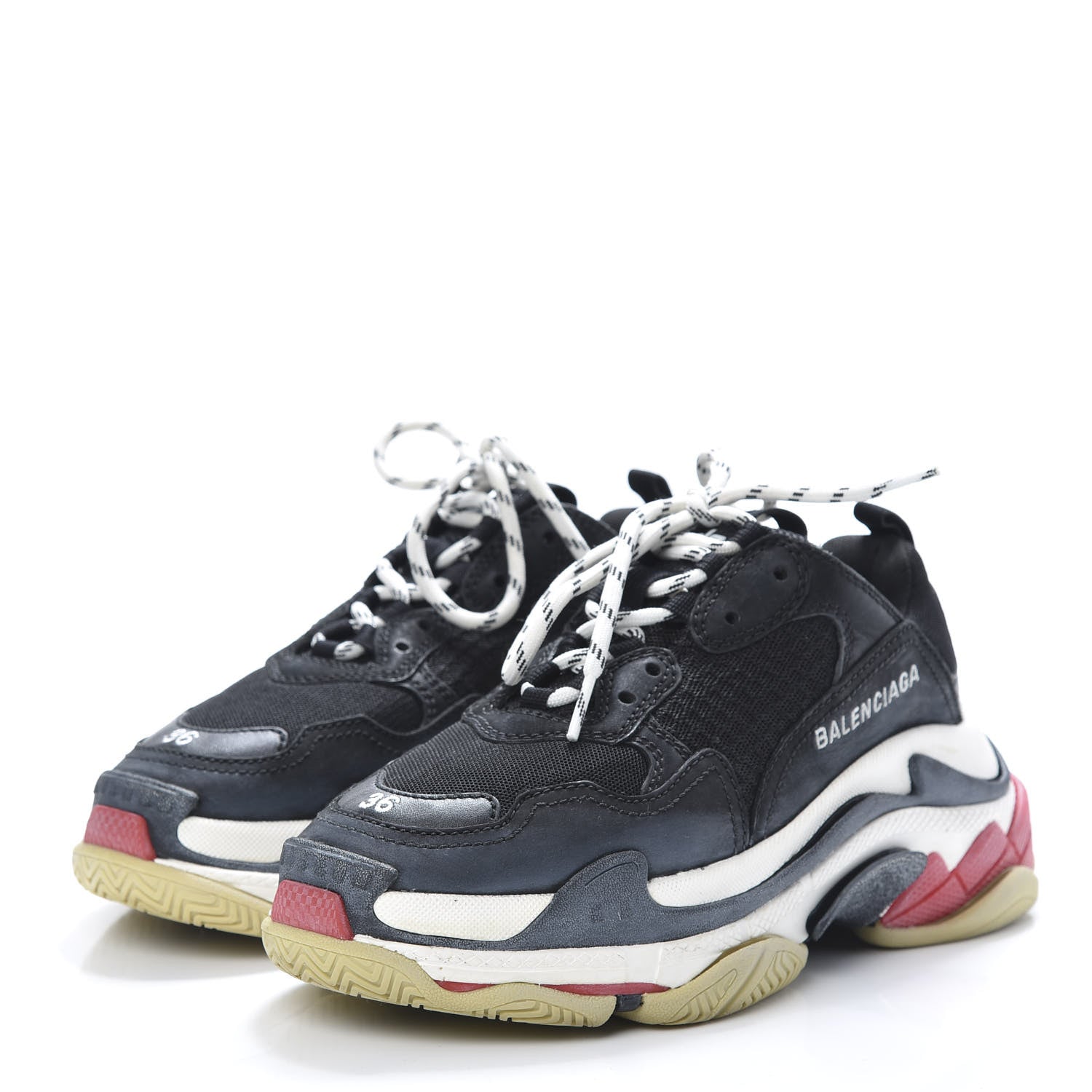Balenciaga Fabric Mesh Washed Effect Womens Triple S Sneakers 36 Black Red 3 of 9