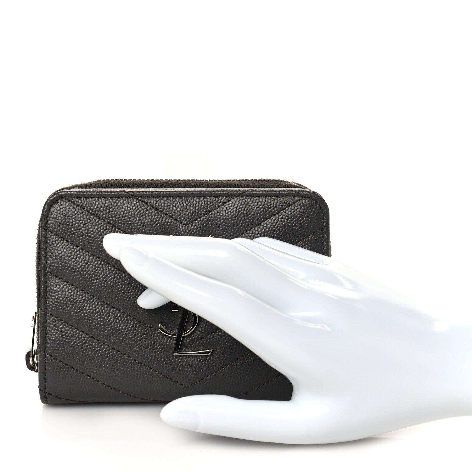 Saint Laurent Grain De Poudre Matelasse Chevron Monogram Compact Zip Around Wallet Earth 2 of 8