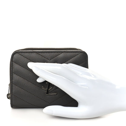 Saint Laurent Grain De Poudre Matelasse Chevron Monogram Compact Zip Around Wallet Earth 2 of 8