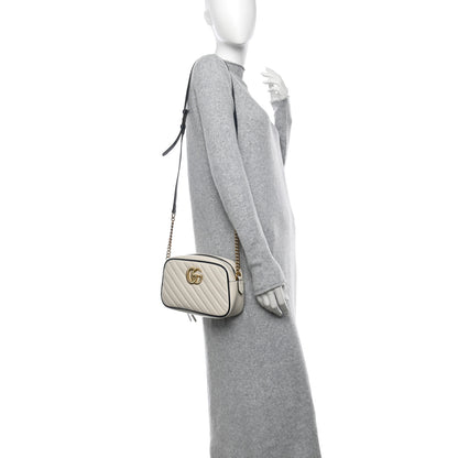 Gucci Vintage Effect Calfskin Matelasse Diagonal Small Torchon GG Marmont Chain Shoulder Bag Mystic White Blue Agata 2 of 10
