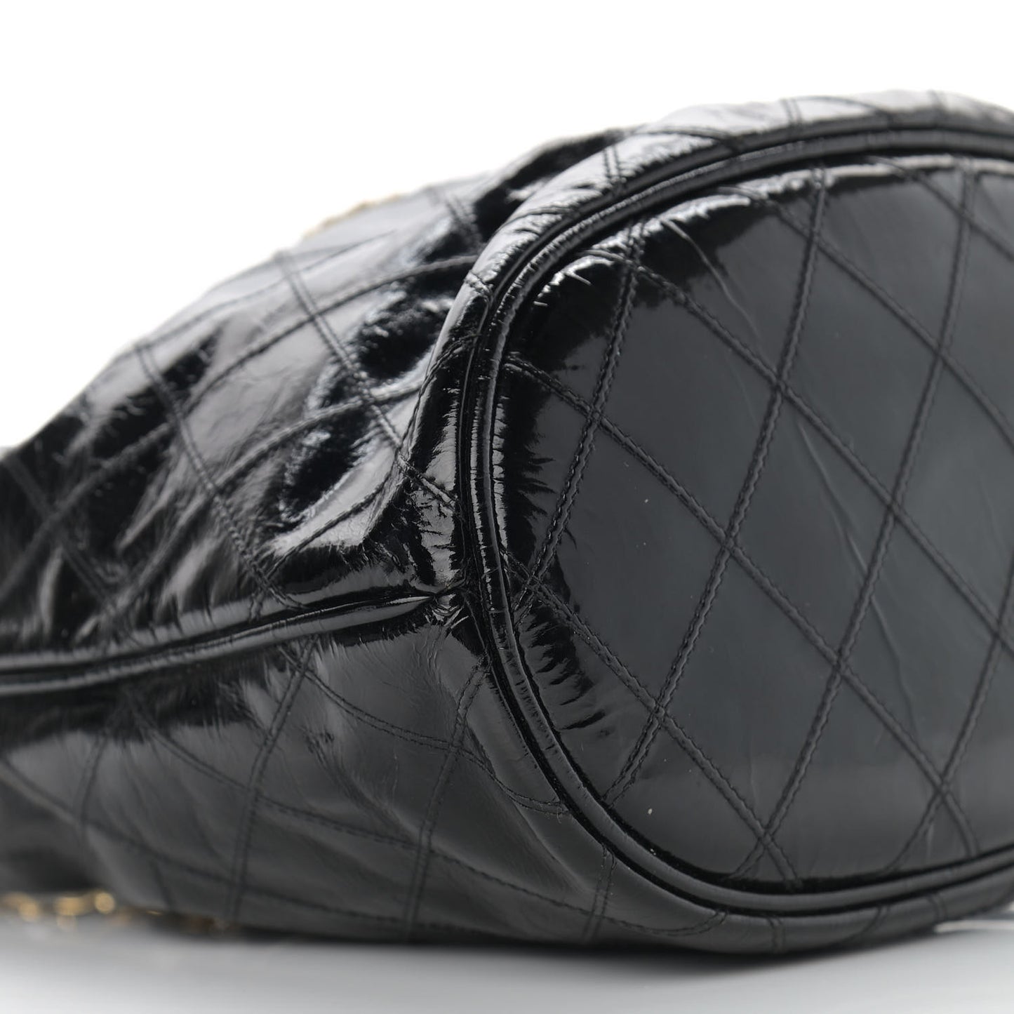 Patent Stitched Drawstring Shoulder Bag Black