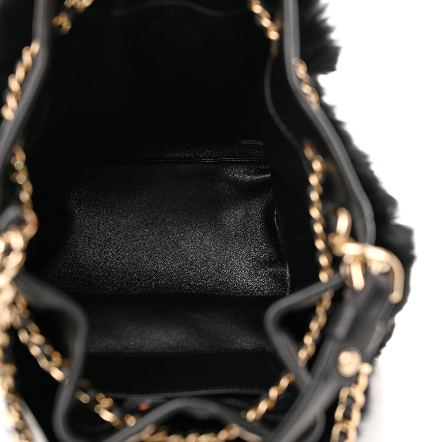 Chanel Fur Chain Drawstring Bucket Bag Black 6 of 11