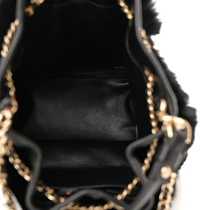 Chanel Fur Chain Drawstring Bucket Bag Black 6 of 11