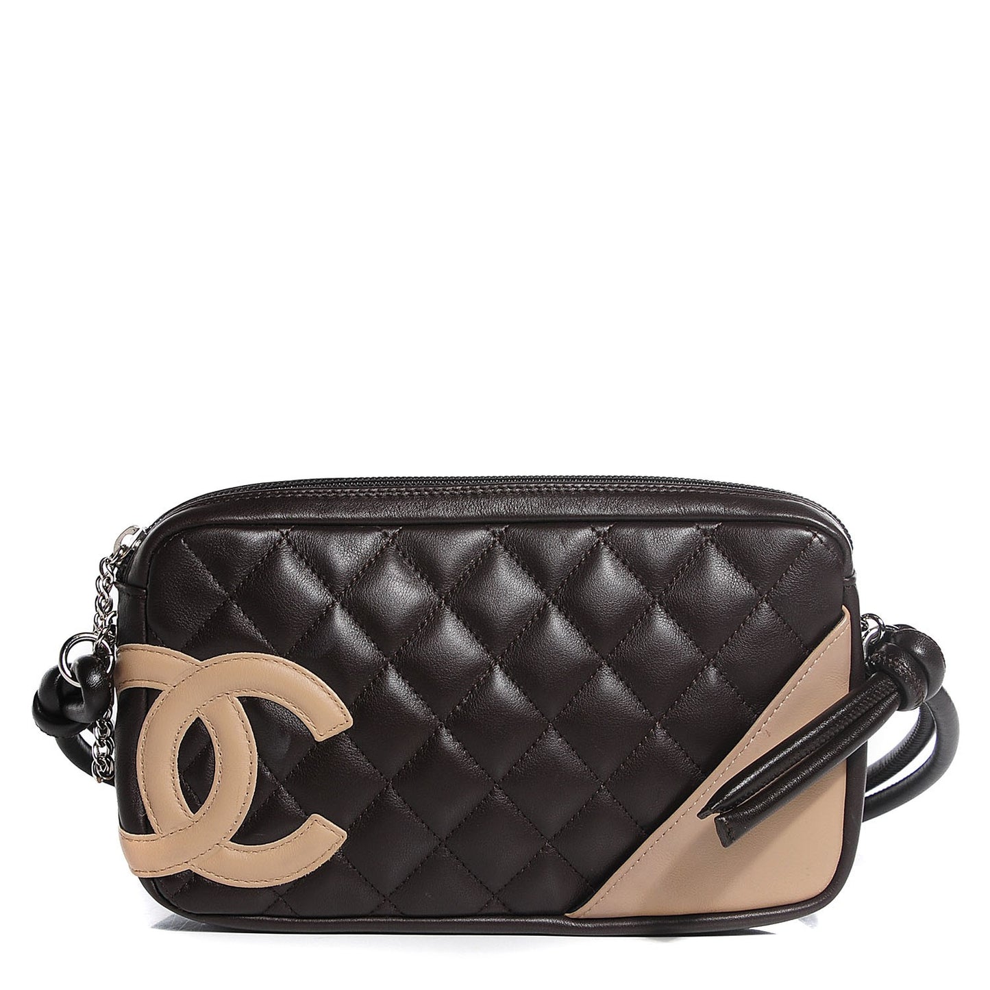 Calfskin Quilted Cambon Pochette Dark Brown