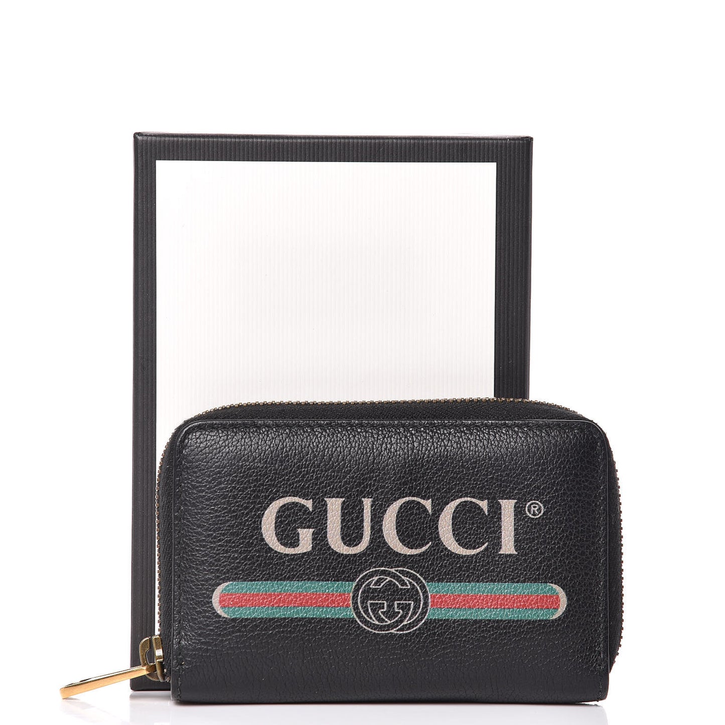 Calfskin Logo Zip Around Card Case Black