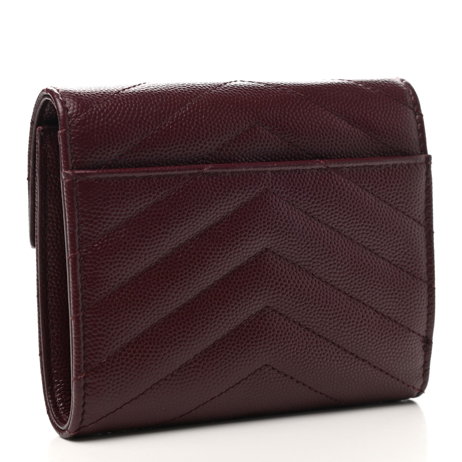 Saint Laurent Grain De Poudre Matelasse Chevron Monogram Compact Tri Fold Wallet Rouge Legion 3 of 8