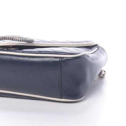 Gucci Vintage Effect Calfskin Matelasse Diagonal Small Torchon GG Marmont Shoulder Bag Blue Agata Mystic White 9 of 10