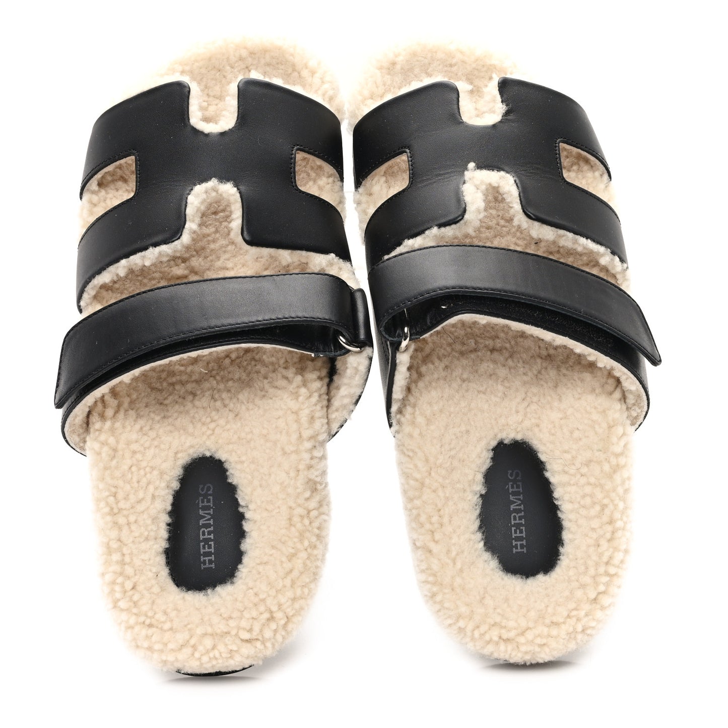 Calfskin Woolskin Chypre Sandals 40.5 Black Ecru