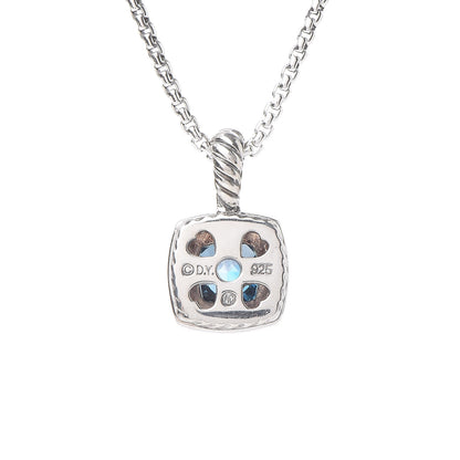 David Yurman Sterling Silver Diamond Blue Topaz 7mm Petite Albion Pendant Necklace 5 of 6