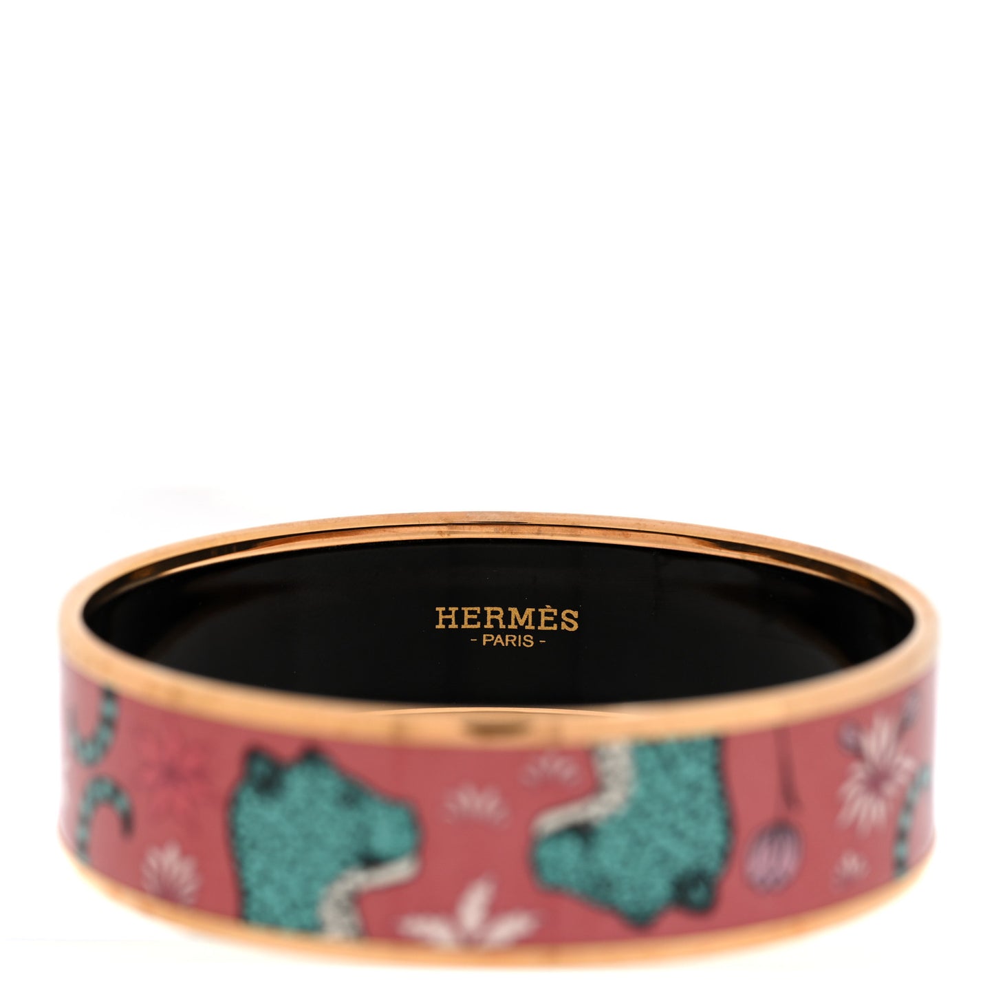 Enamel Printed Wide Les Leopards Bracelet 65 Rose Couture
