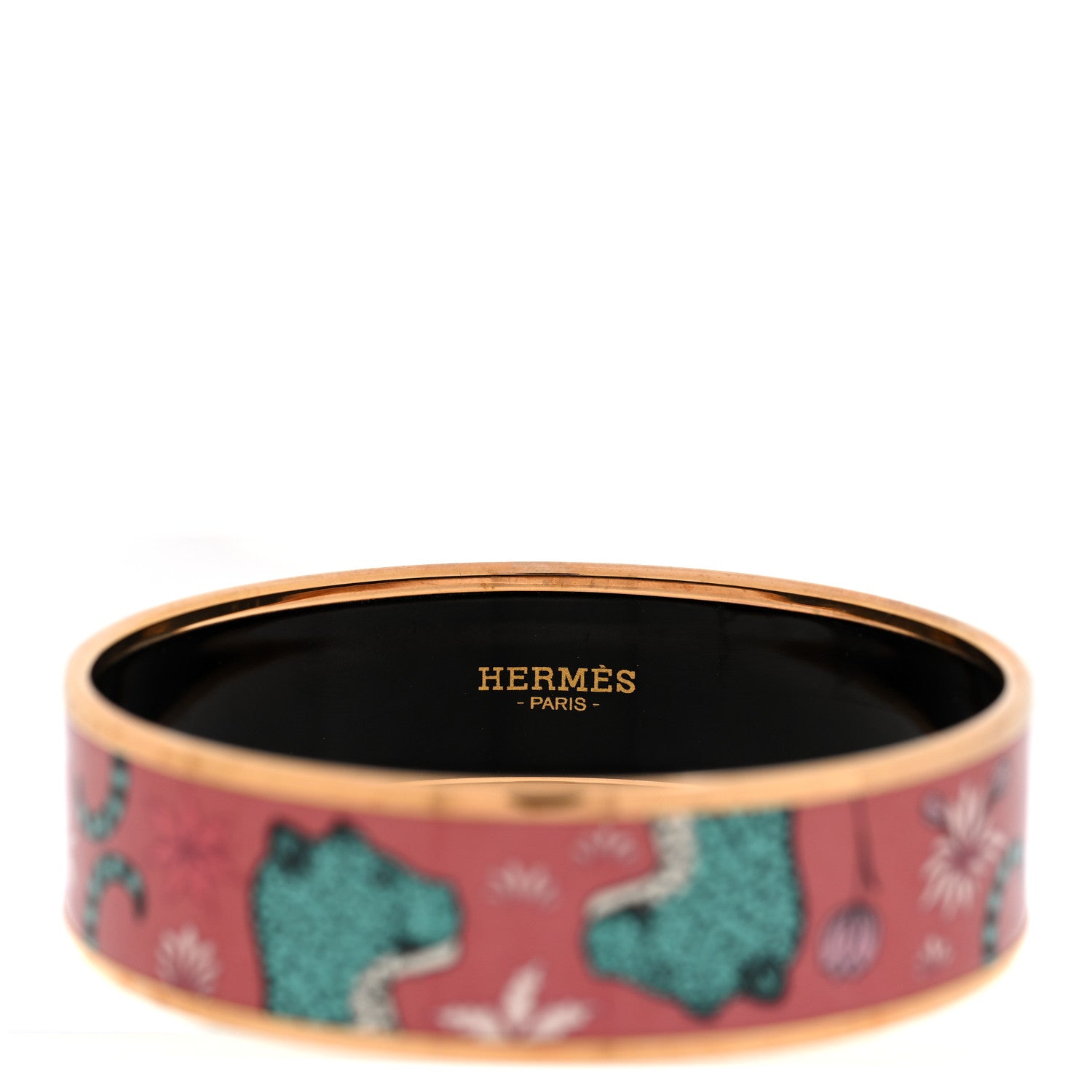 Hermes Enamel Printed Wide Les Leopards Bracelet 65 Rose Couture 4 of 6