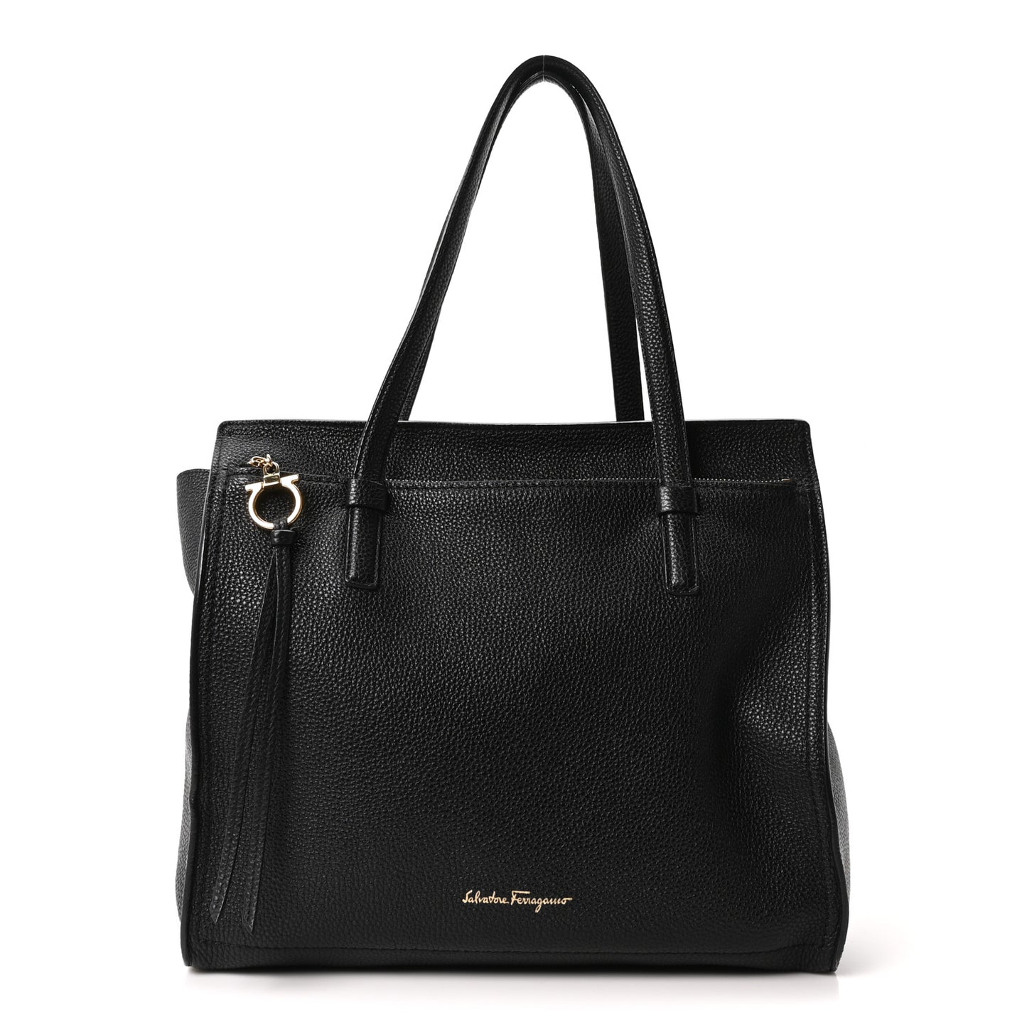 Hammered Calfskin Double Handle Large Amy Tote Black