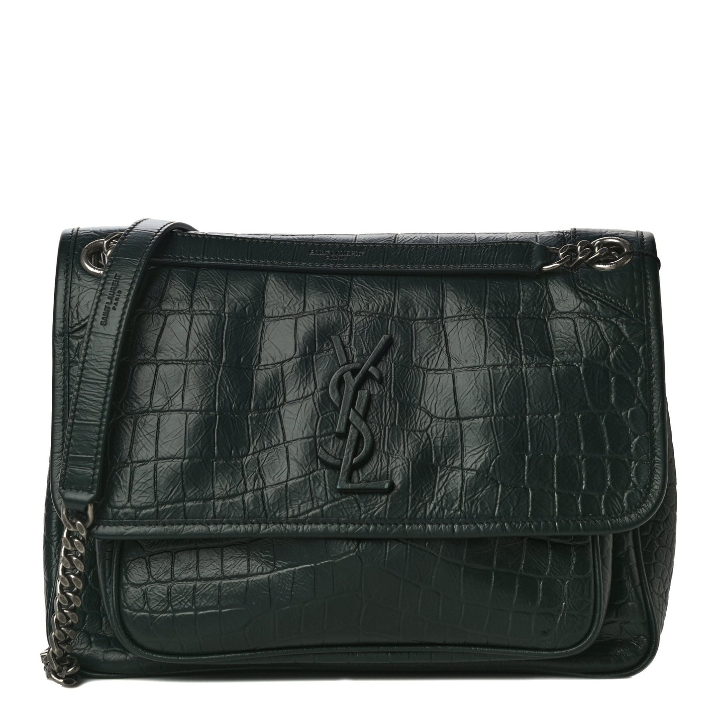 Crocodile Embossed Calfskin Monogram Medium Niki Chain Satchel Algea