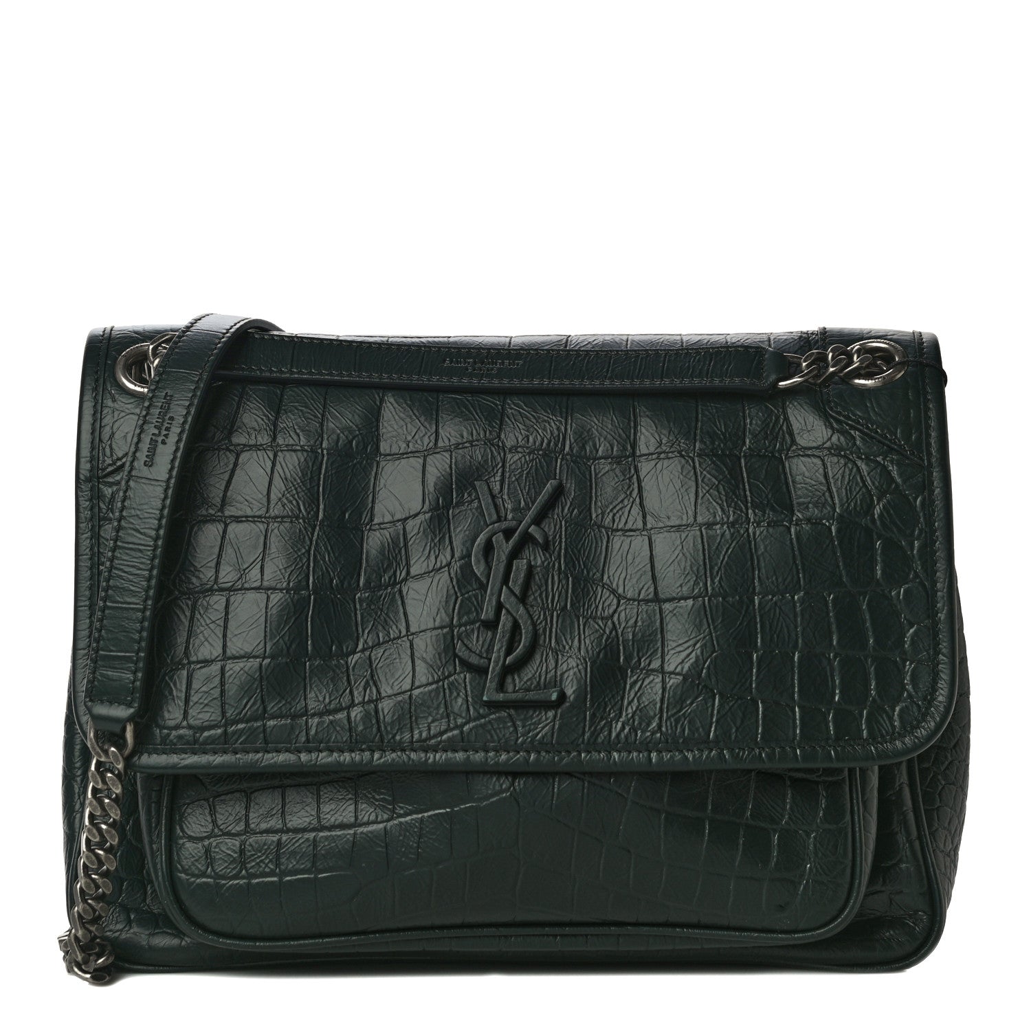 Saint Laurent Crocodile Embossed Calfskin Monogram Medium Niki Chain Satchel Algea 1 of 9