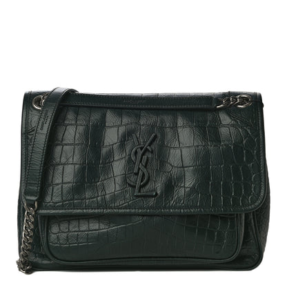 Saint Laurent Crocodile Embossed Calfskin Monogram Medium Niki Chain Satchel Algea 1 of 9