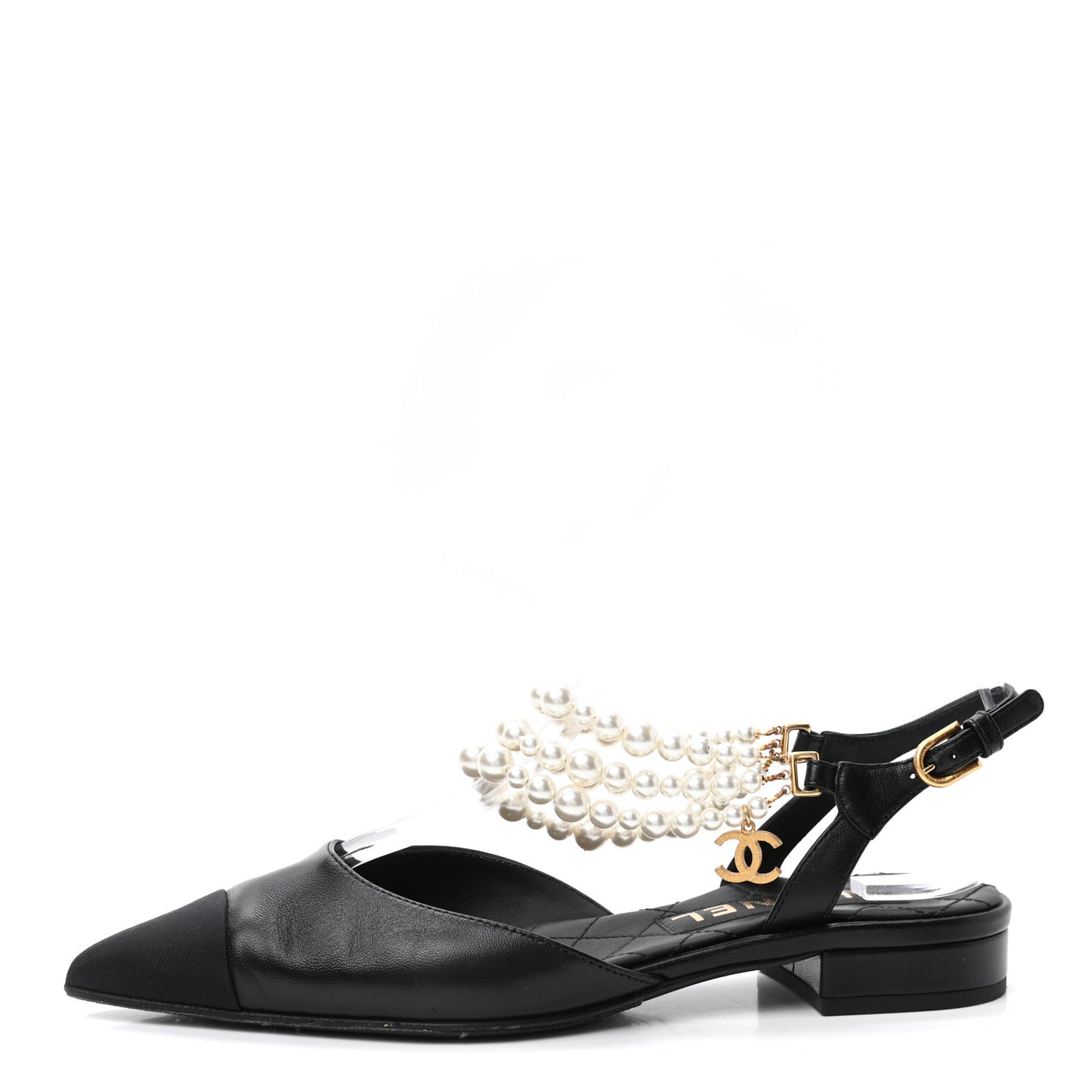 Lambskin Grosgrain Cap Toe Pearl Slingbacks 36 Black