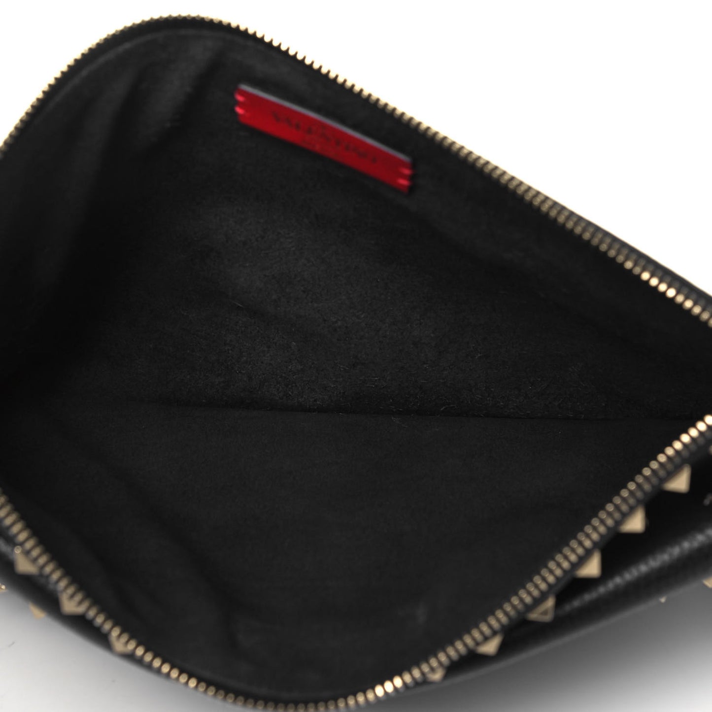 Pebbled Calfskin Large Rockstud Wristlet Clutch Black