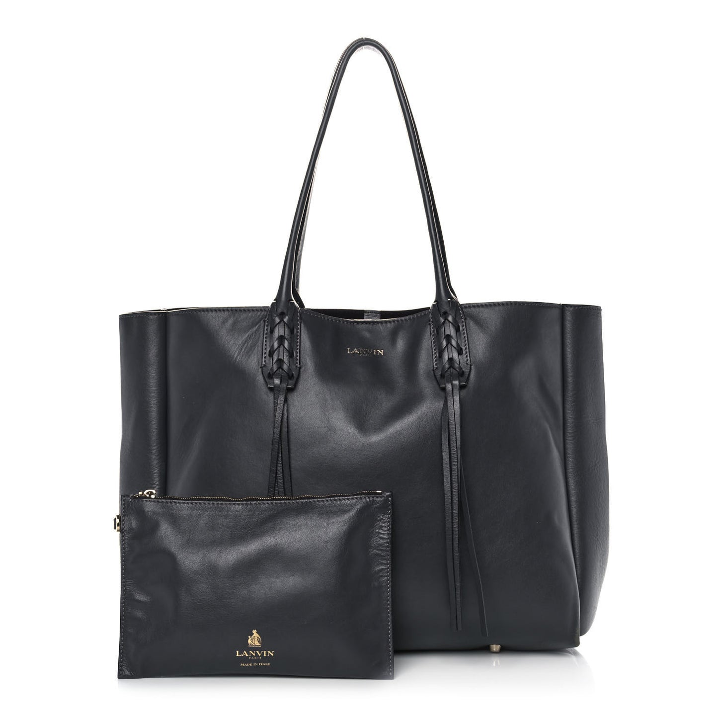 Smooth Calfskin Small Fringe Shopper Tote Black