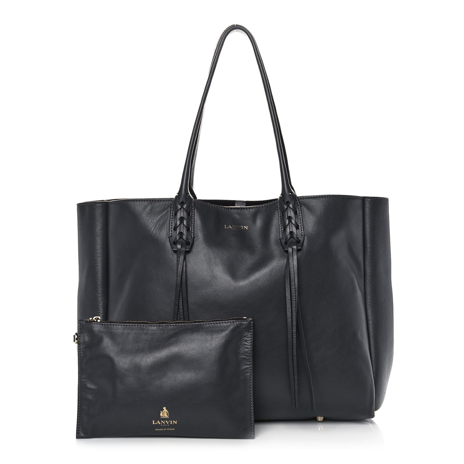 Lanvin Smooth Calfskin Small Fringe Shopper Tote Black 1 of 10