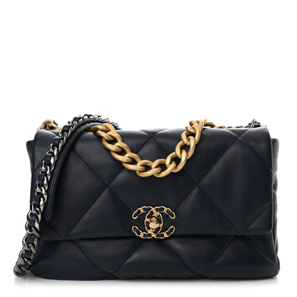 Chanel Lambskin Quilted Large Chanel 19 Flap Navy Blue 1 of 10