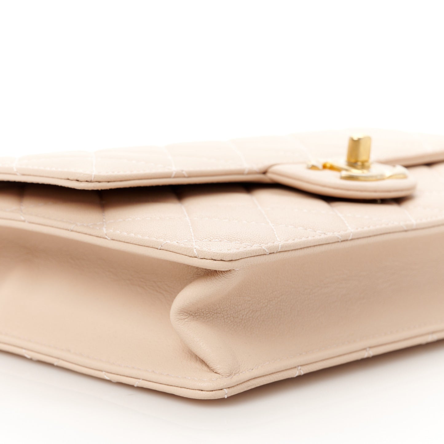 Lambskin Quilted Small Chic Pearls Flap Light Beige