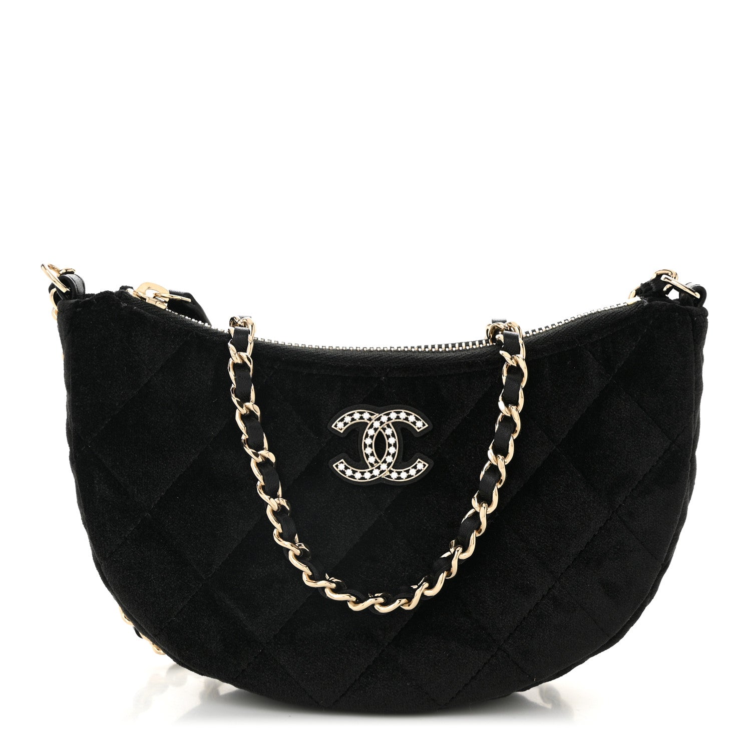 Chanel Velvet Crystal Quilted Chain Hobo Black 1 of 11