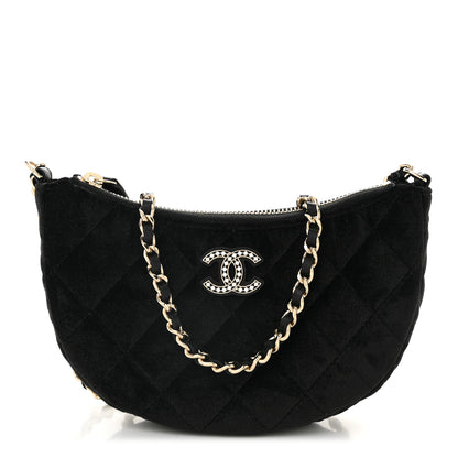 Chanel Velvet Crystal Quilted Chain Hobo Black 1 of 11