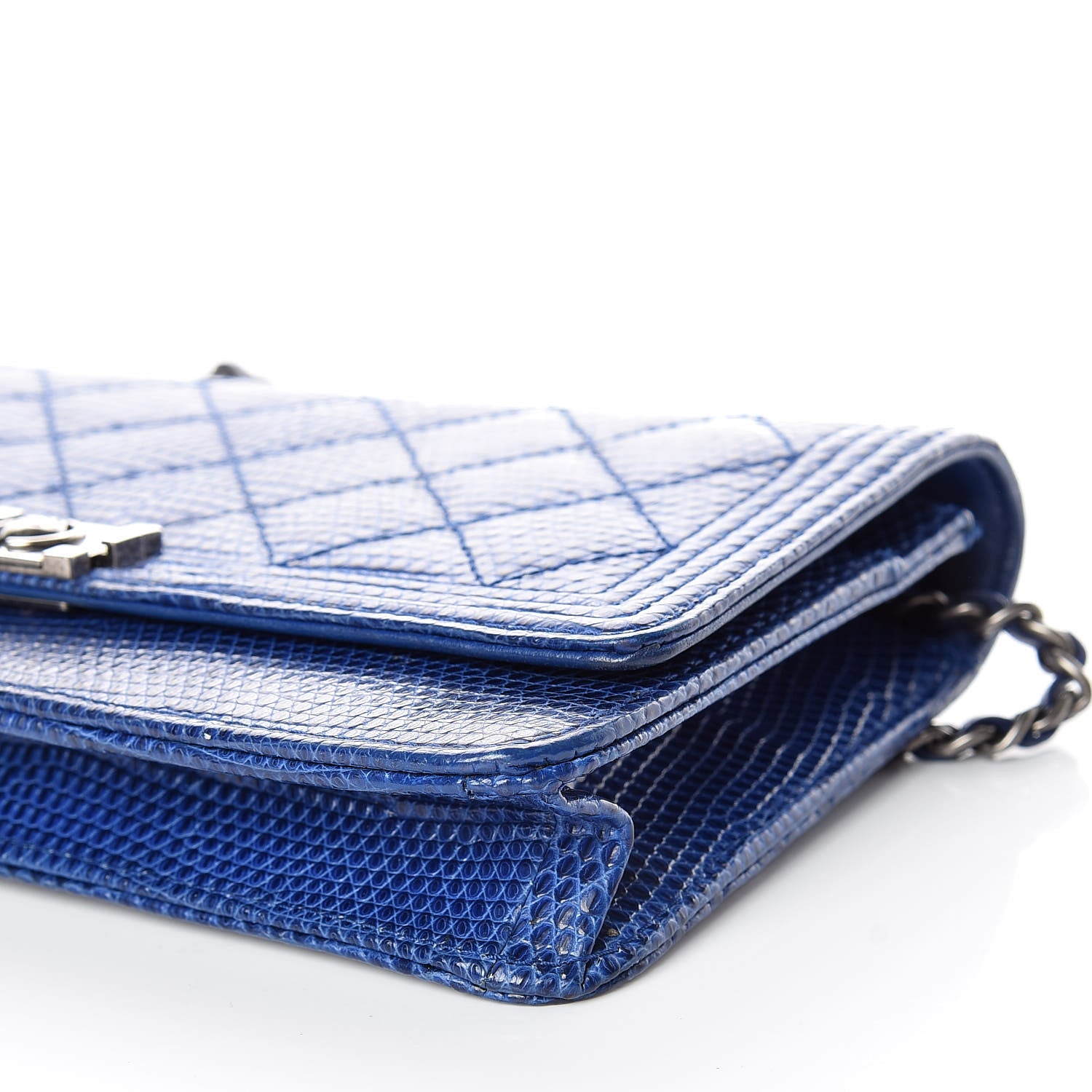 Chanel Lizard Boy Wallet on Chain WOC Blue 6 of 15