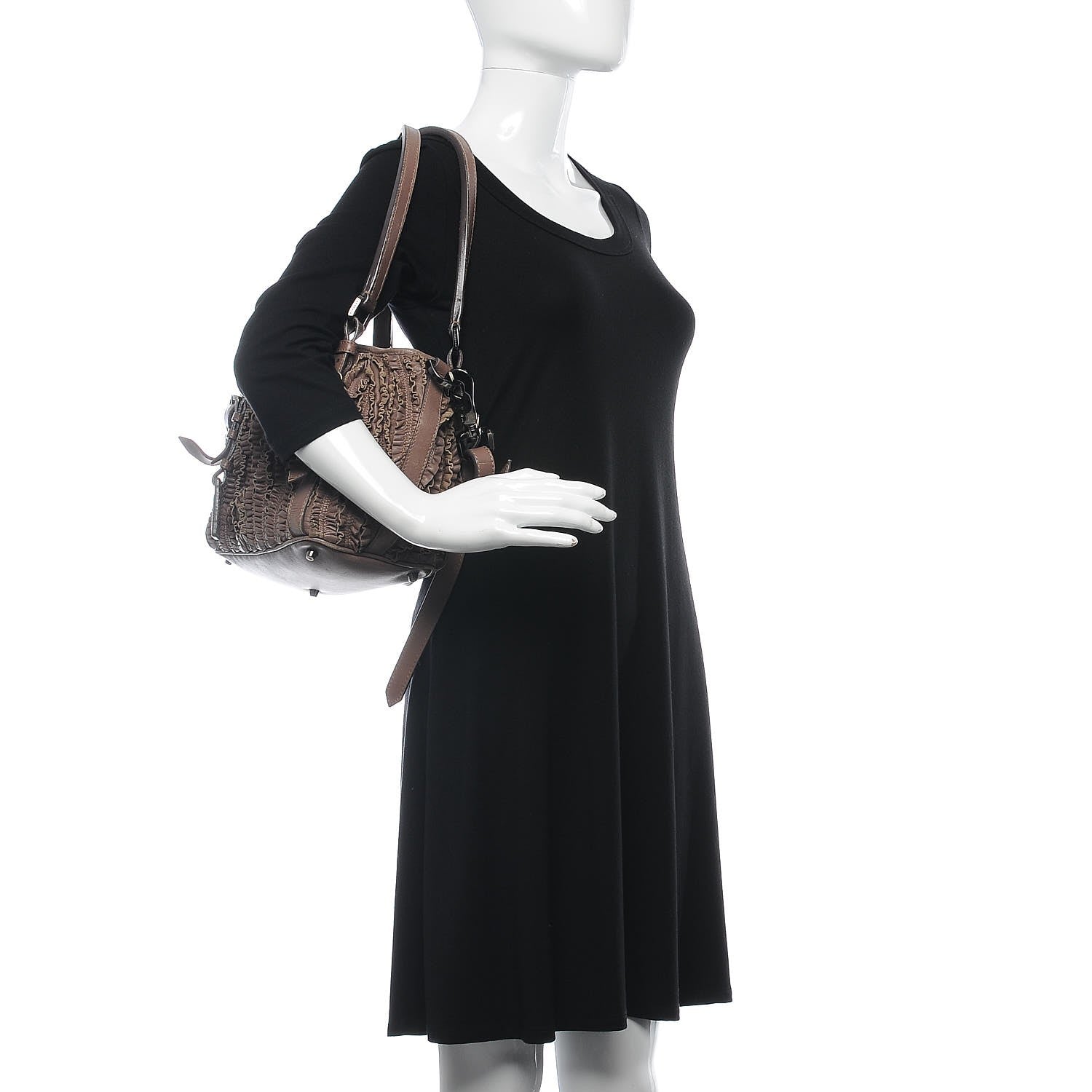 Burberry Calfskin Ruffled Medium Lowry Dark Taupe Pink 3 of 15
