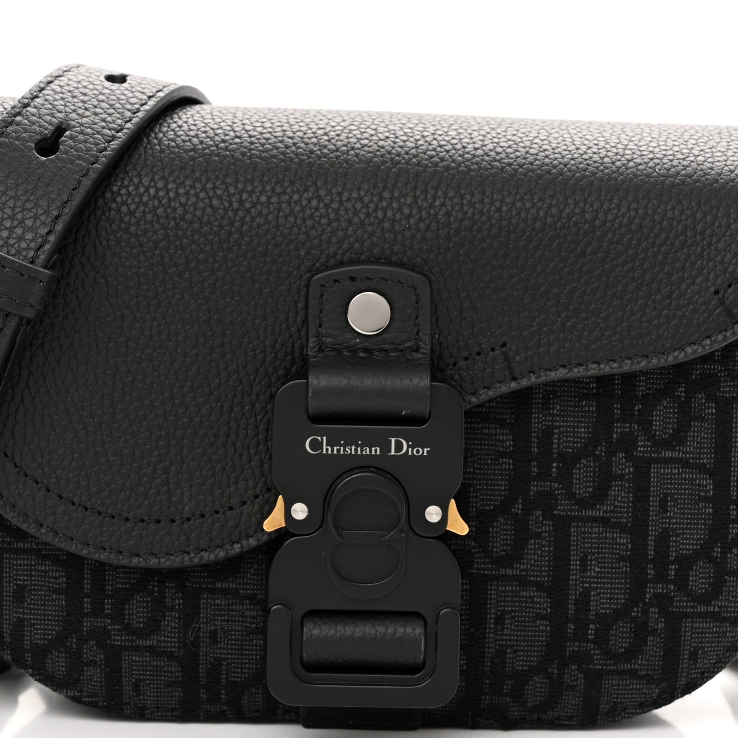 Grained Calfskin Oblique Saddle Pouch Black