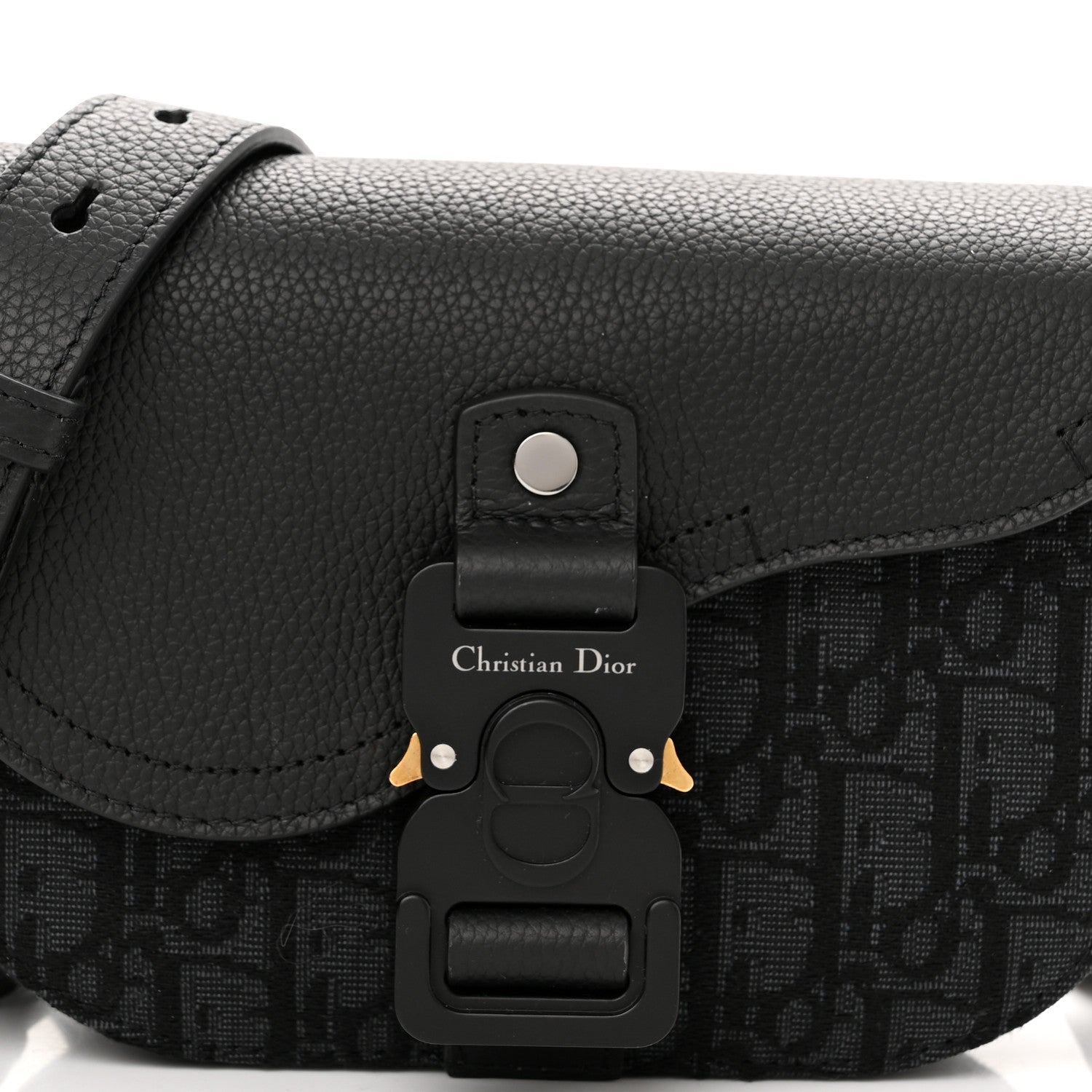 Christian Dior Grained Calfskin Oblique Saddle Pouch Black 8 of 11