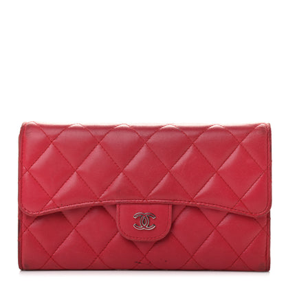 Chanel Lambskin Quilted Large Flap Wallet Dark Pink 1 of 14
