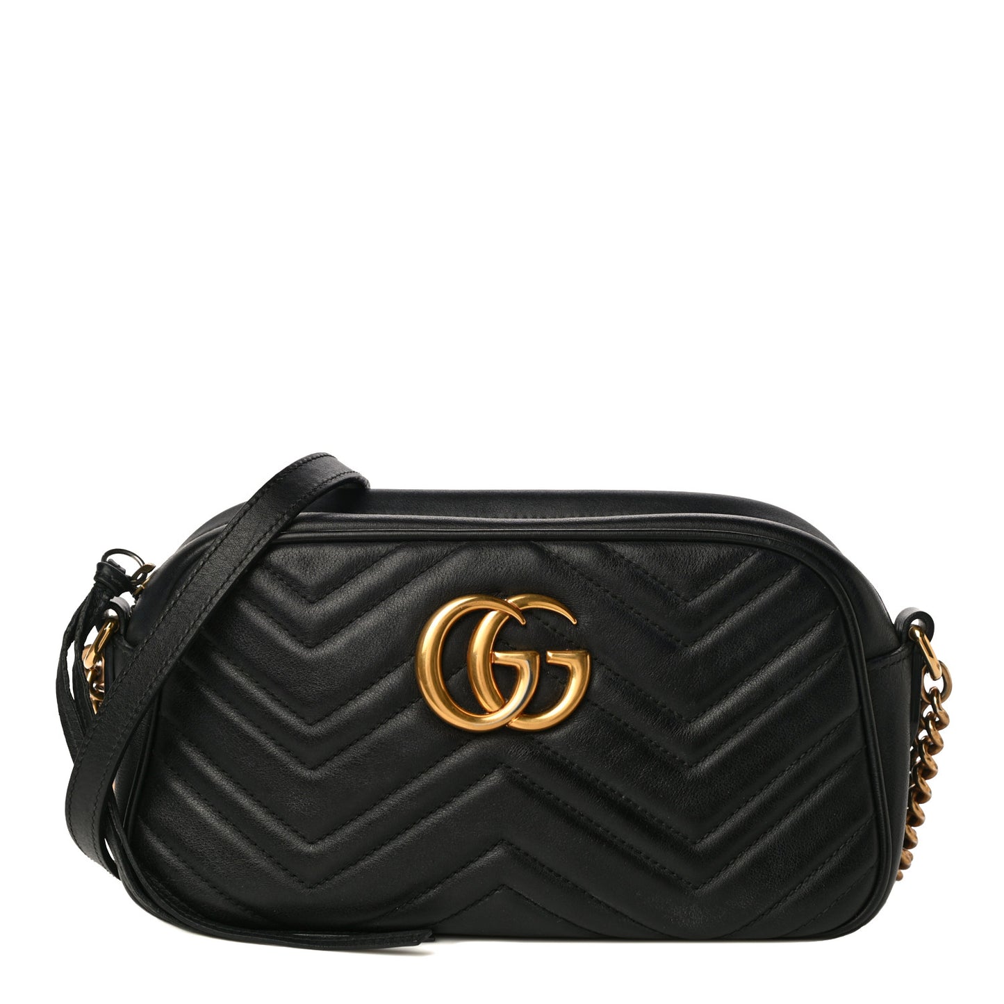 Calfskin Matelasse Small GG Marmont Chain Shoulder Bag Black