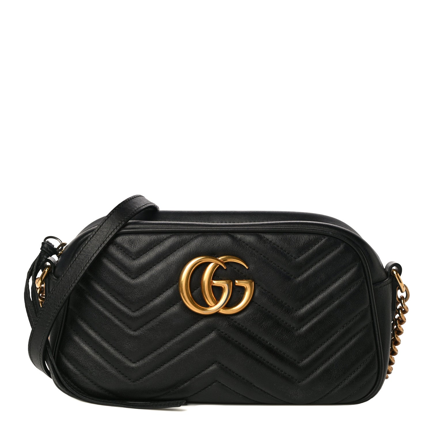 Gucci Calfskin Matelasse Small GG Marmont Chain Shoulder Bag Black 1 of 15
