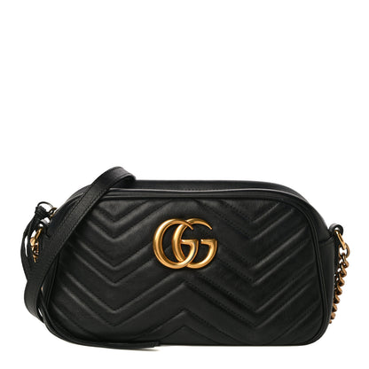 Gucci Calfskin Matelasse Small GG Marmont Chain Shoulder Bag Black 1 of 15